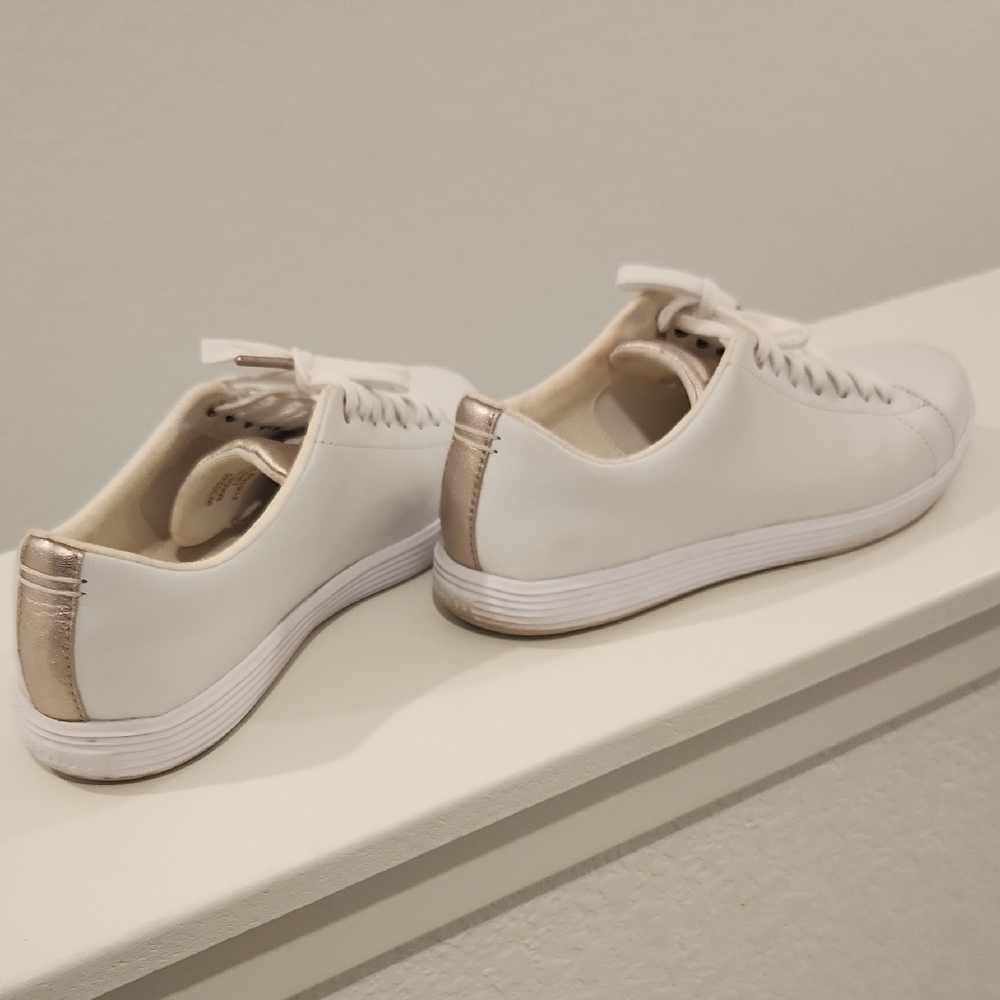 Cole Haan White and Gold Accent Sneakers